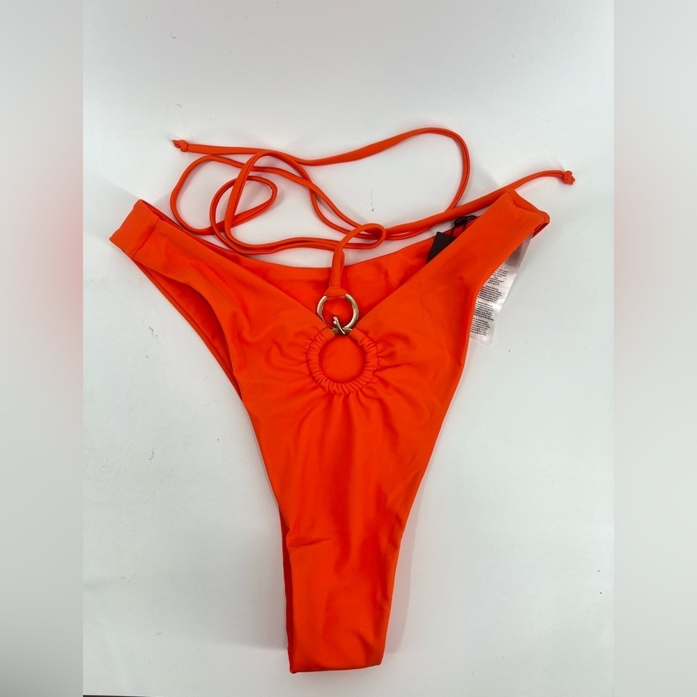 NWT PrettyLittleThing orange o ring halter top bikini set size UK12 US8 - Picture 7 of 10